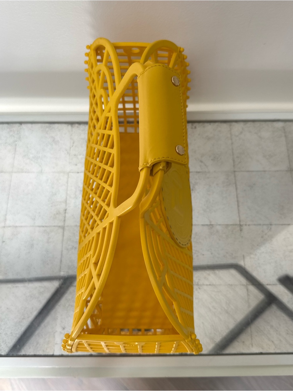 Fendi Bright Yellow Lattice Tote with Logo Medallion - Picture 5 of 7